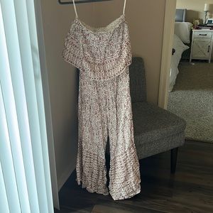 Strapless floral flared bottom jumpsuit